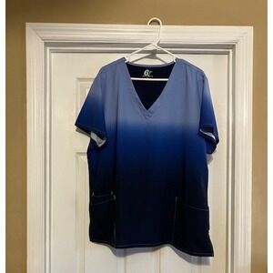 Women's Scrub top size 2XL, Blue Ombre Top, Navy Scrubs
